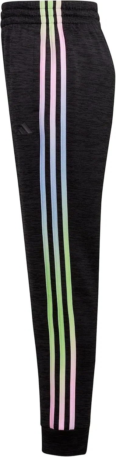 Детские спортивные брюки Adidas с эластичным поясом и градиентной расцветкой из полиэстера и меланжа, Black Heather — фото 3