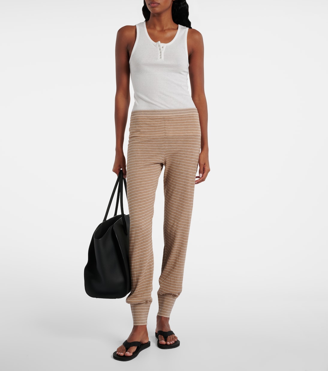 Джерси хлопковые и кашемировые спортивные брюки The Row, Beige /  Light Beige Stripe — фото 2