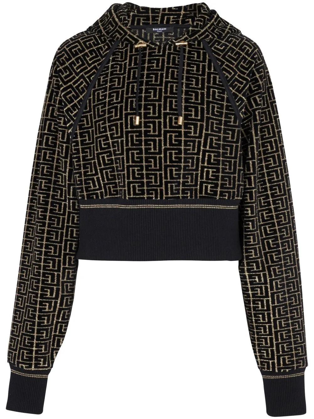 

Толстовка с капюшоном из хлопковой смеси с монограммой BALMAIN, черный