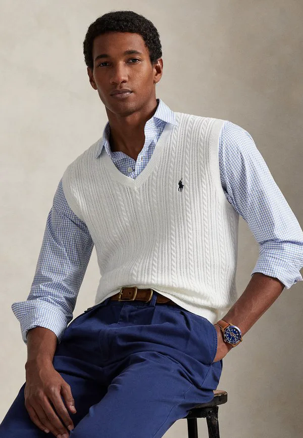 Хлопковый жилет крупной вязки без рукавов Polo Ralph Lauren, Deckwash White