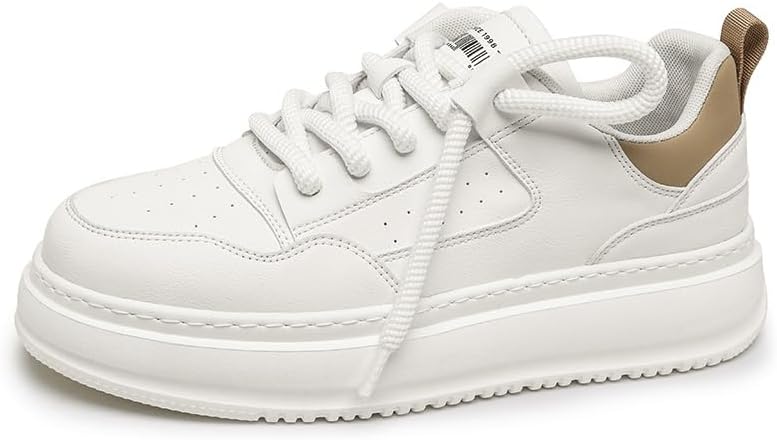 

Мужские кожаные кроссовки на шнуровке, удобная обувь для ходьбы, с амортизирующей подошвой, утягивающие кроссовки для мужчин, повседневные скейт-кроссовки Trcloltc, бежевый