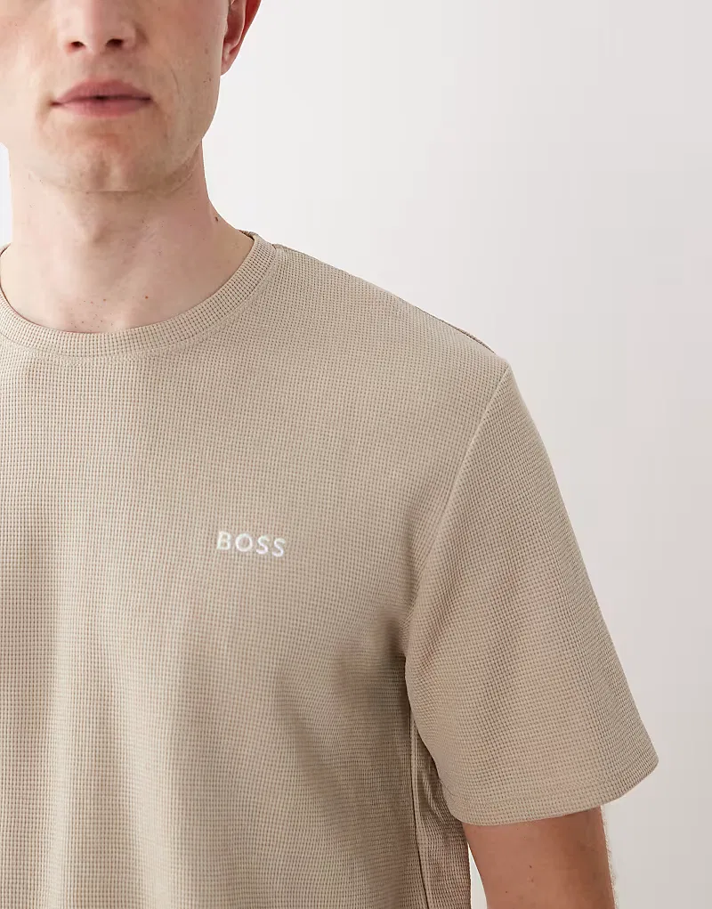 Комплект с футболкой для отдыха BOSS Bodywear Waffle, бежевый — фото 3