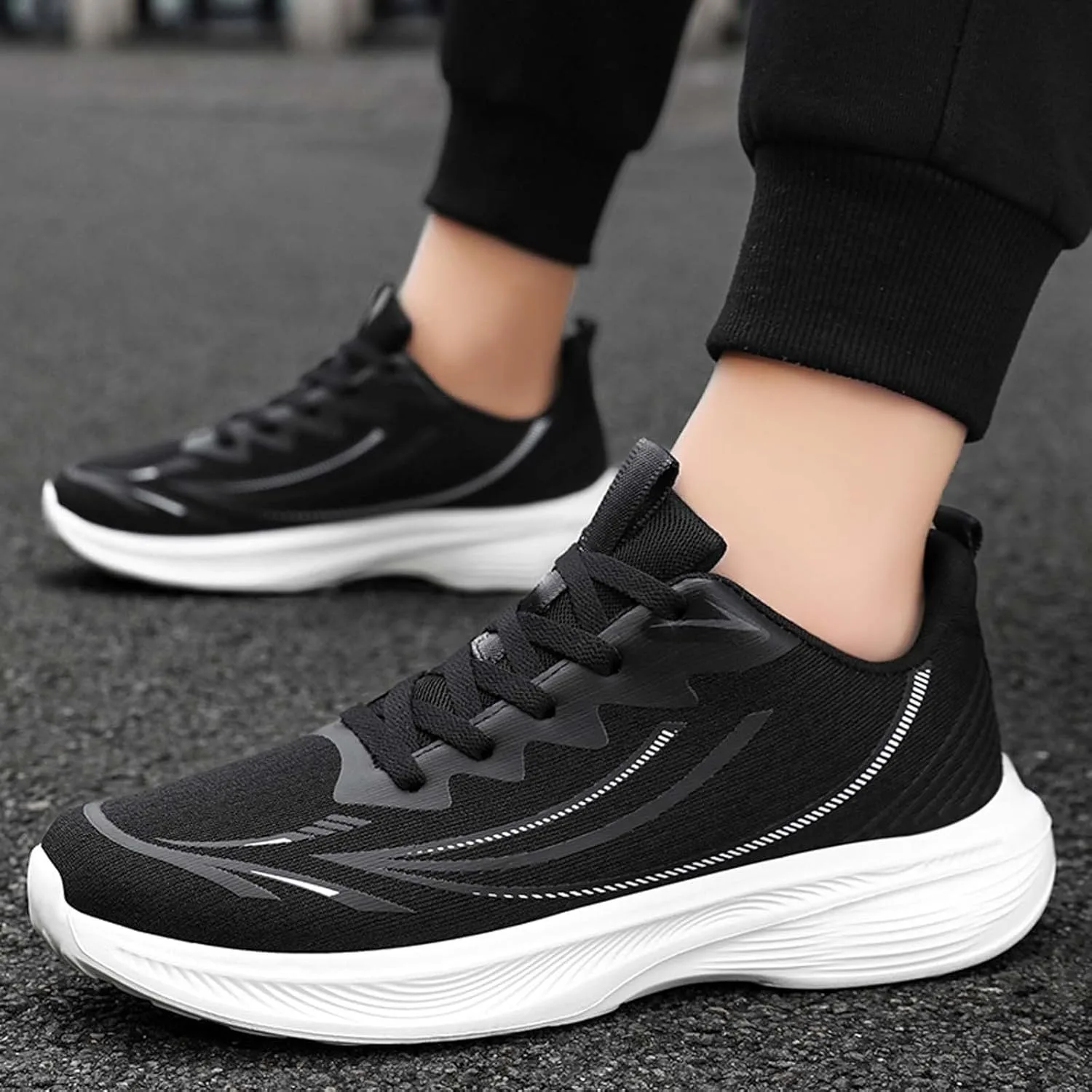 Кроссовки Herren Breathable Flat Retro Fashion Кроссовки Herren SchnuRschuhe mit PU-Leder Laufschuhe Turnschuhe Фитнес Бег Walkingschuhe Generic, черный — фото 2