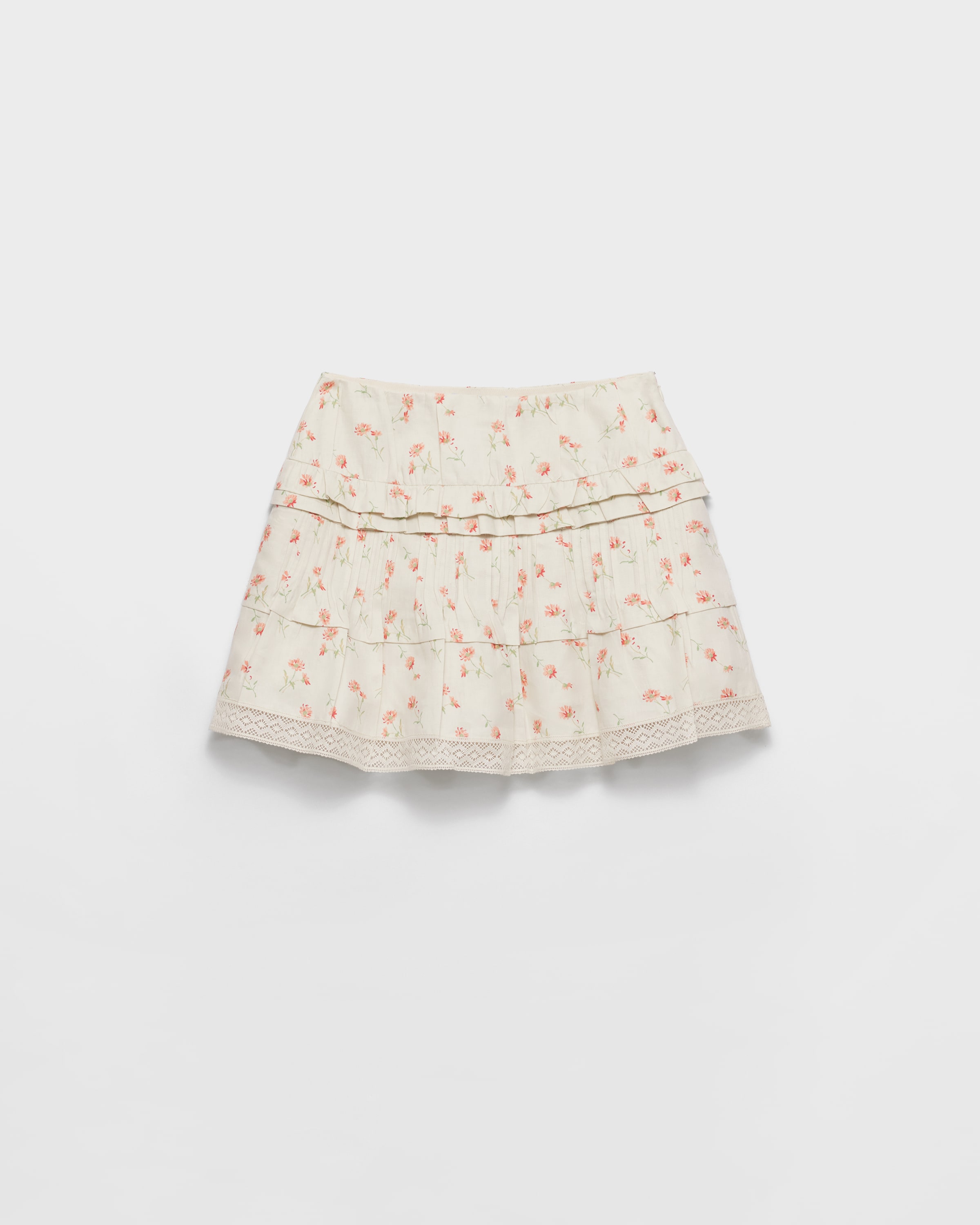 

Льняная мини-юбка с цветочным принтом Prada, бежевый