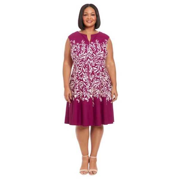 

Платье плюс сайз с разрезом на шее и расклешенным силуэтом London Times, цвет wine