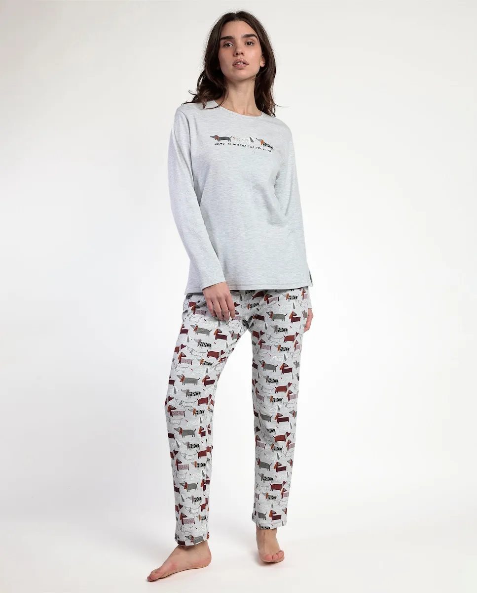 

Длинная женская пижама из хлопкового трикотажа серого цвета Admas