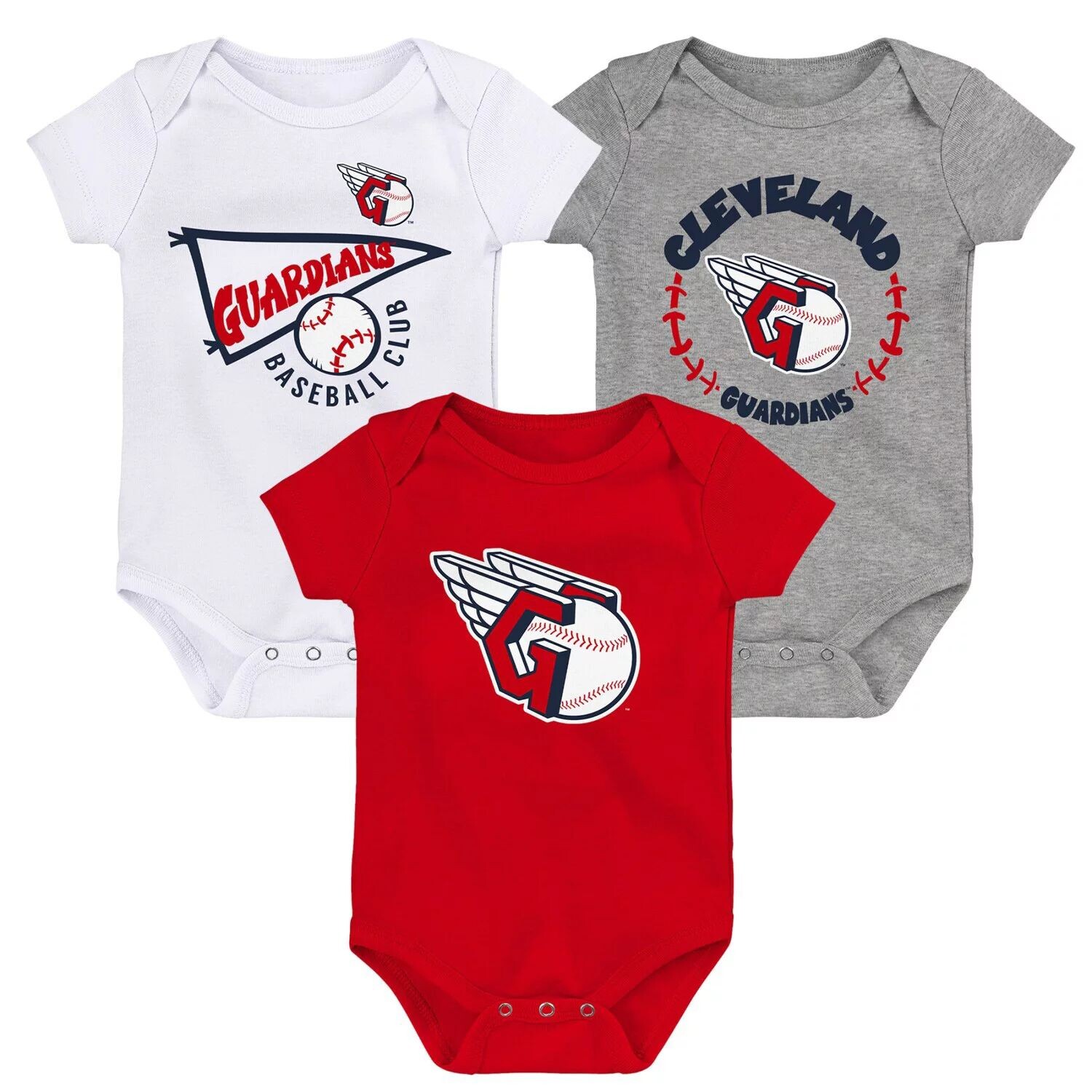 

Комплект из 3 боди Infant Red/White/Heather Grey Cleveland Guardians Biggest Little Fan Outerstuff