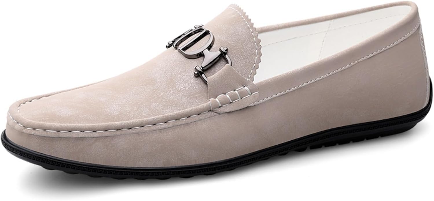 

Мужские лоферы из натуральной кожи с металлической пряжкой, удобные и стильные туфли, на каждый день и для деловой носки Aokisx, бежевый