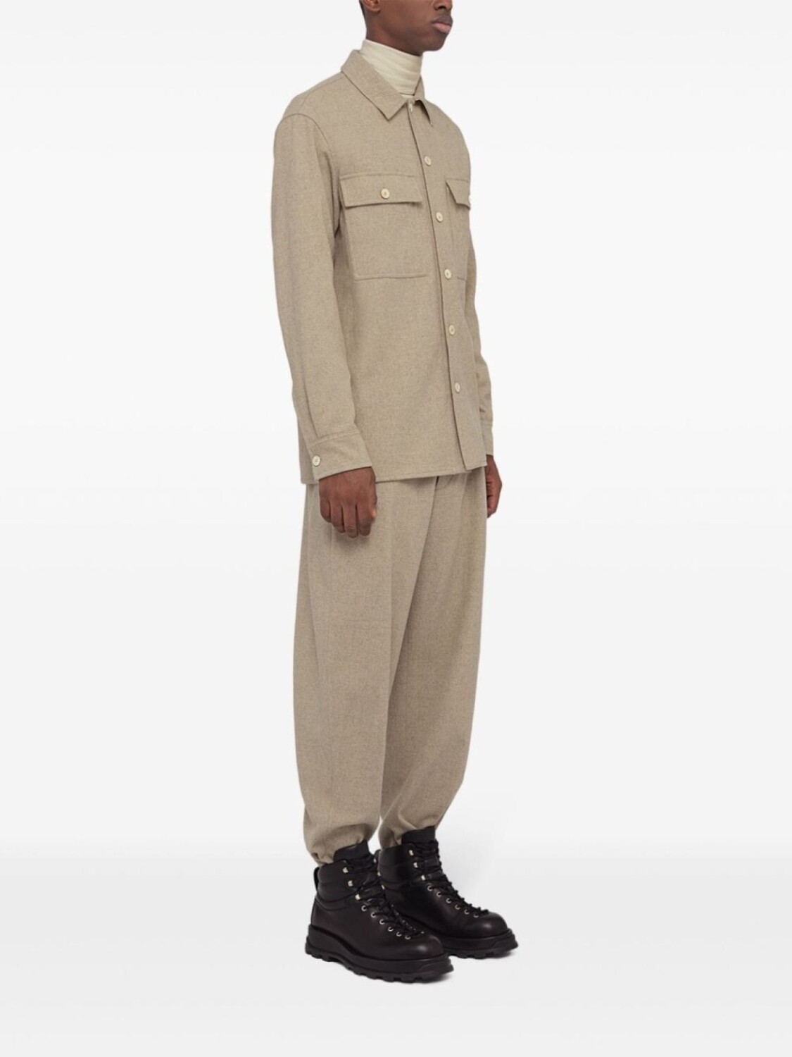 Jil Sander зауженные шерстяные брюки с нашивкой-логотипом, нейтральный цвет — фото 3