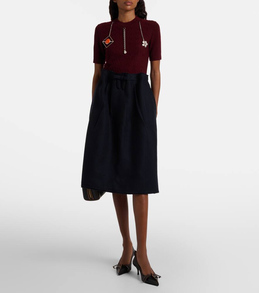 Футболка из мериносовой шерсти с декоративной вязкой Prada, Burgundy — фото 2