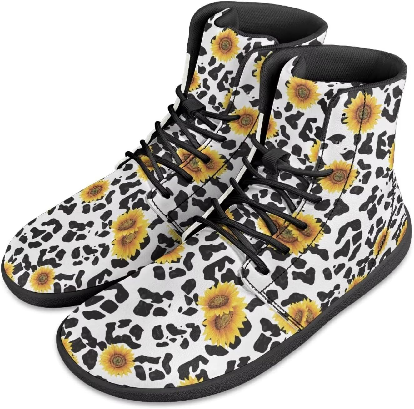 

Мужские кроссовки JoyLamoria на шнуровке высокой посадки для баскетбола, ходьбы и вождения, дышащие кроссовки, под цвет подсолнуха с узором Ацтек, Sunflower Cow Print