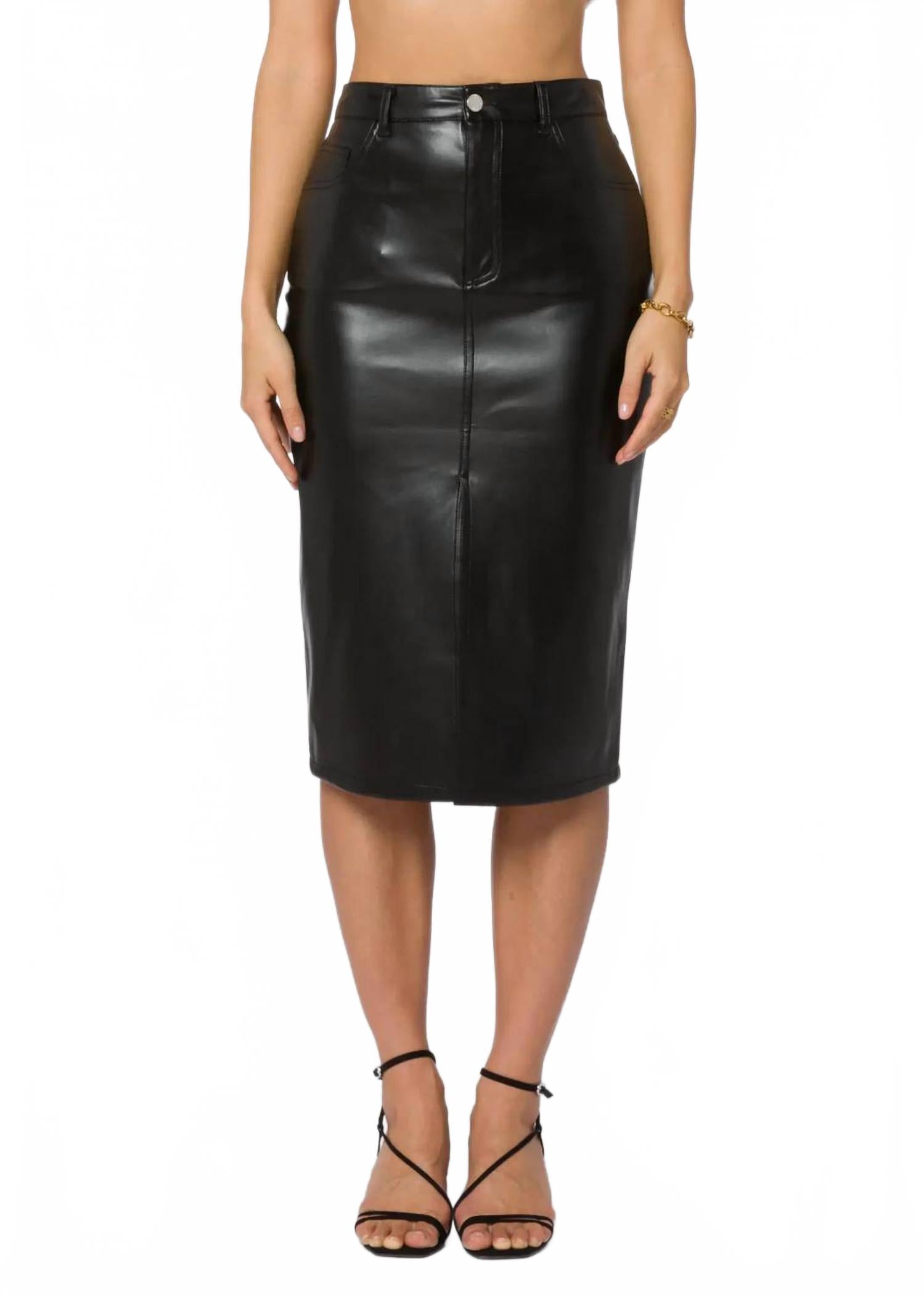 

Черная искусственная кожа миди-юбка с высокой талией Rocky Velvet Heart