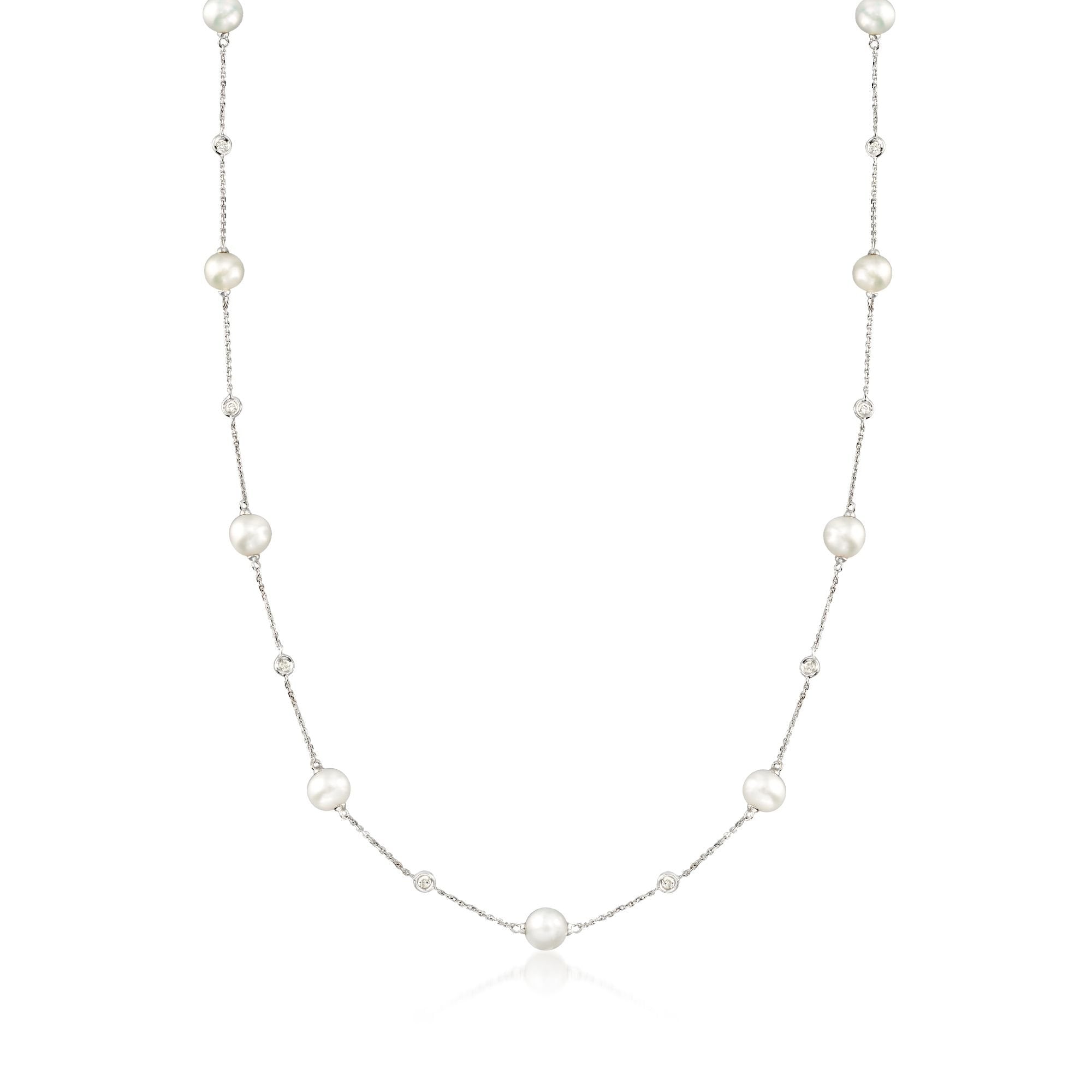 

Колье Ross-Simons с культивированным жемчугом 6-7 мм и бриллиантами из 14-каратного белого золота Ross-Simons, 20 In