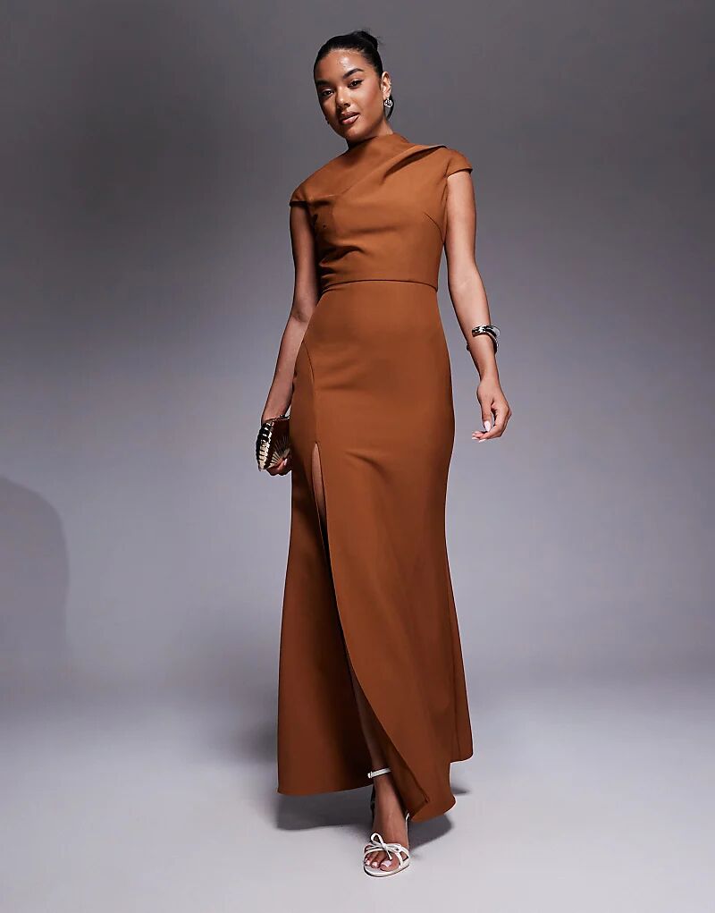 

Платье макси Jarlo с высоким воротом и разрезом на бедрах шоколадного цвета