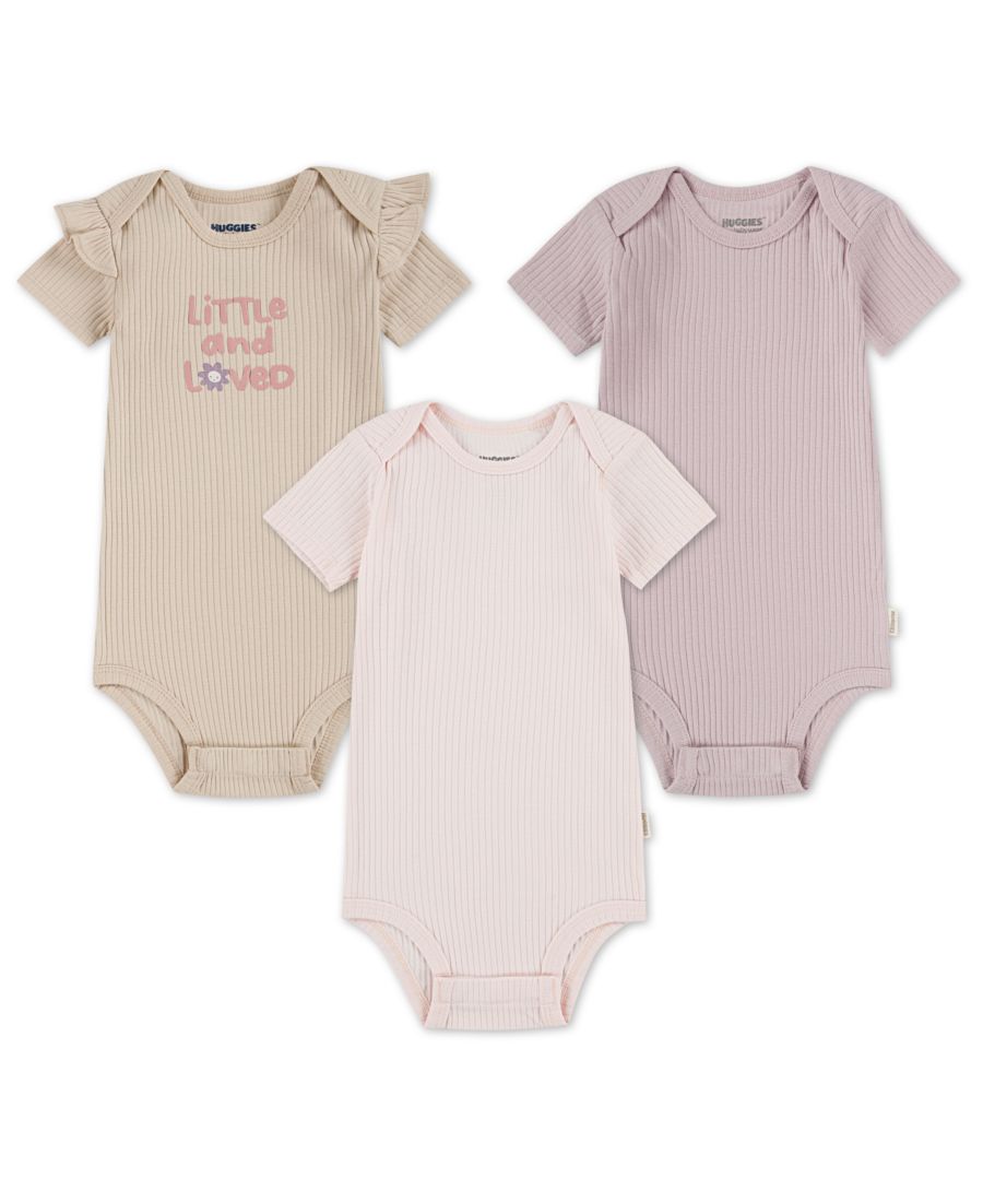 Комплект из 3 боди с короткими рукавами для девочек Huggies, Granola/Purple/Pink — фото 2