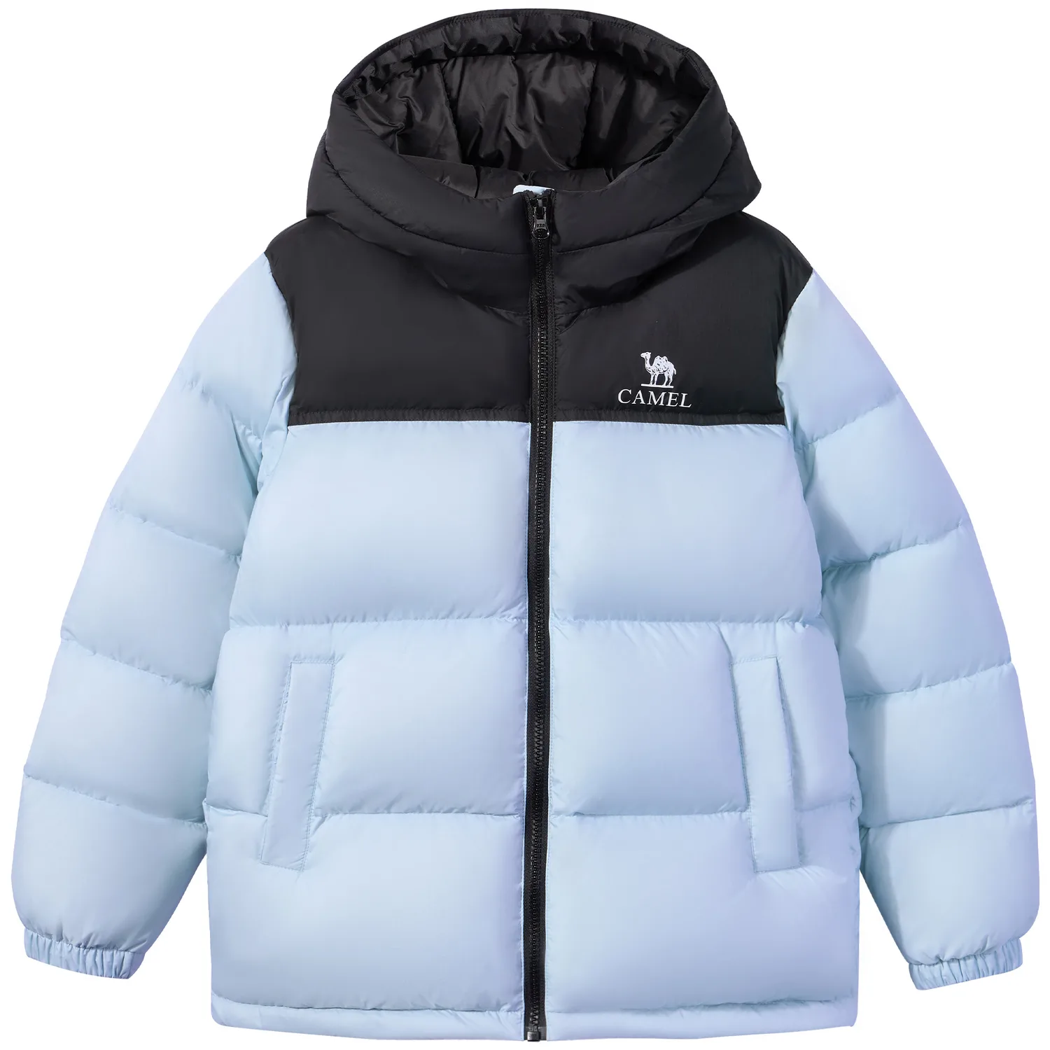 Детская пуховая куртка с капюшоном утепленная CAMEL, Phantom Black/Ether Blue