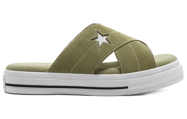 Тапочки one star slip sandal thick sole retro low top sports slippers Converse, зеленый — фото 3