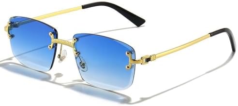 

Солнцезащитные очки без оправы для женщин, качественные ретро-очки из металла, маленькие квадратные солнцезащитные очки с градиентным переходом для женщин и мужчин MTZJH, C01 Blue