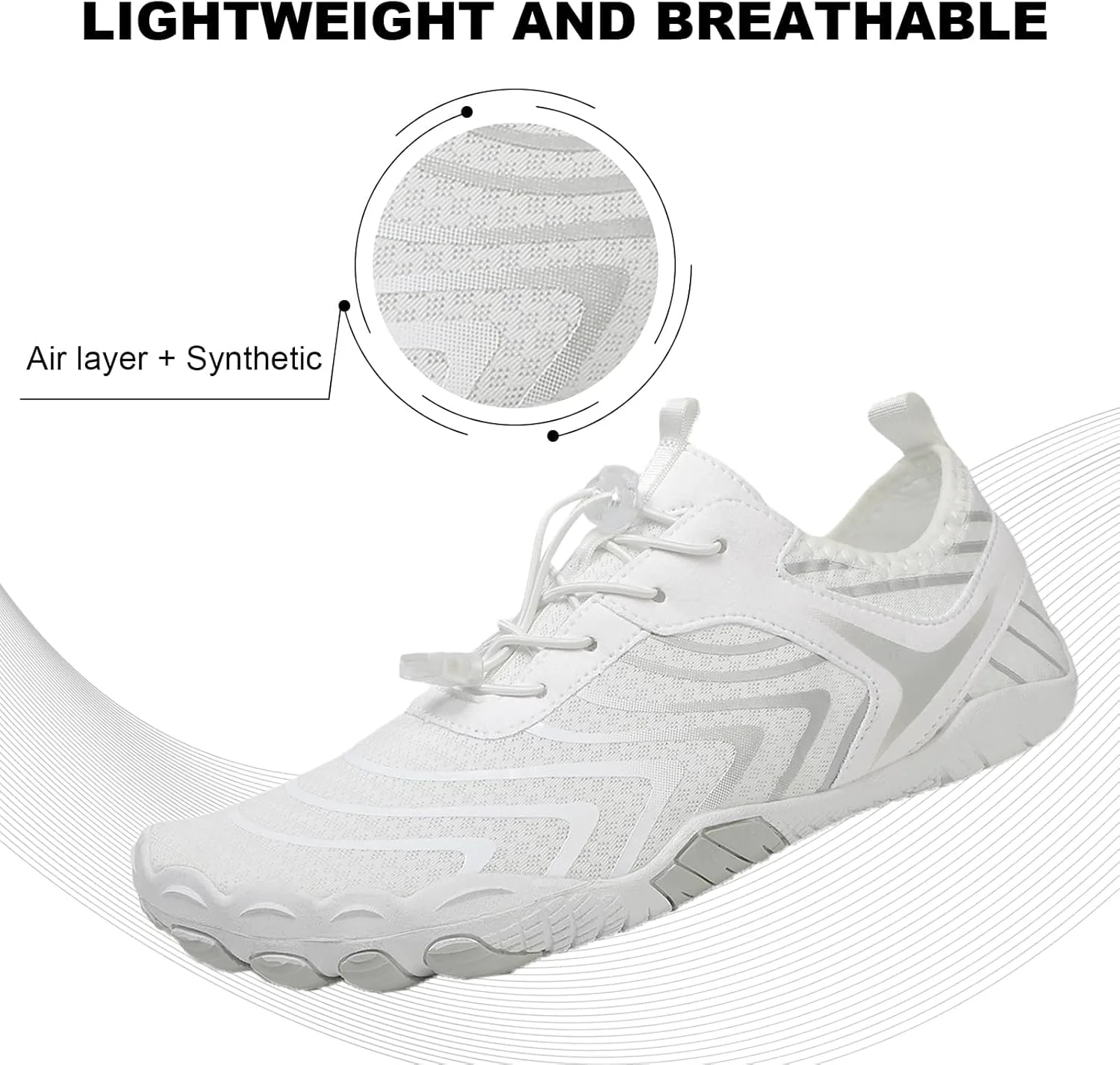 Обувь Footwear Pro Hike Barefoot для женщин и мужчин с широкой носочной частью, здоровая и нескользящая, дышащая, для босоногой ходьбы, пляжа, бассейна, плавания, серфинга, прогулок, походов и бега по тропам Generic, белый — фото 3