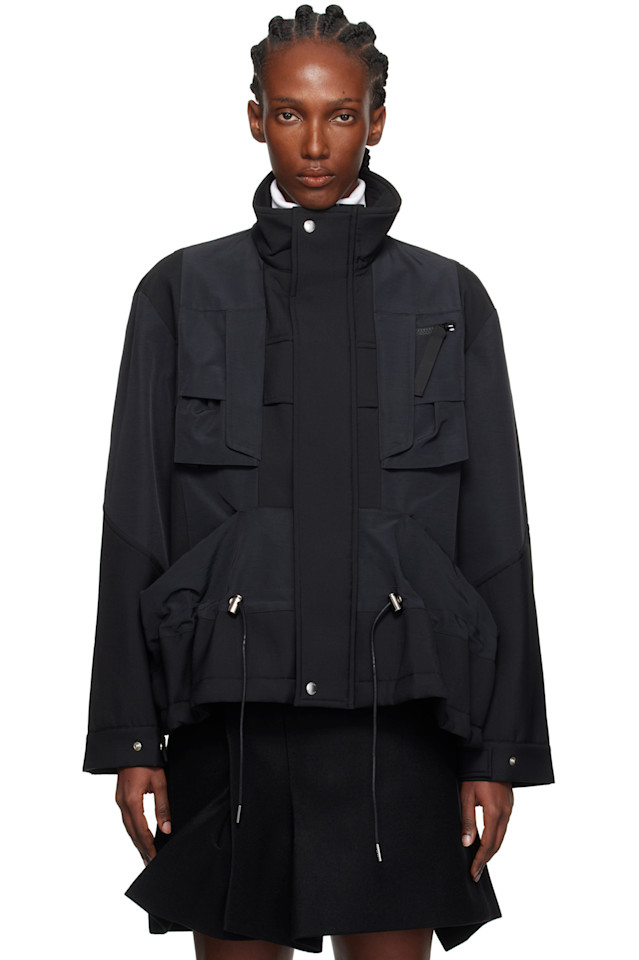 

Костюмная ткань, склеенная с жакетом из грогрена Sacai, черный