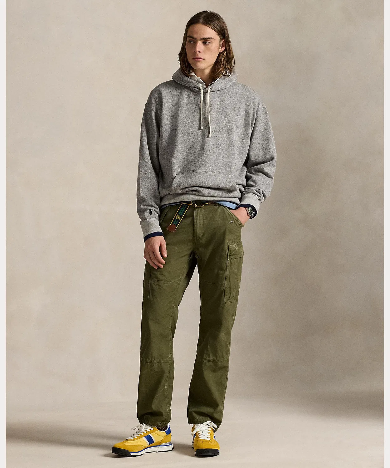 Флисовая худи Big Fit с капюшоном Polo Ralph Lauren, оверсайз, серый — фото 3