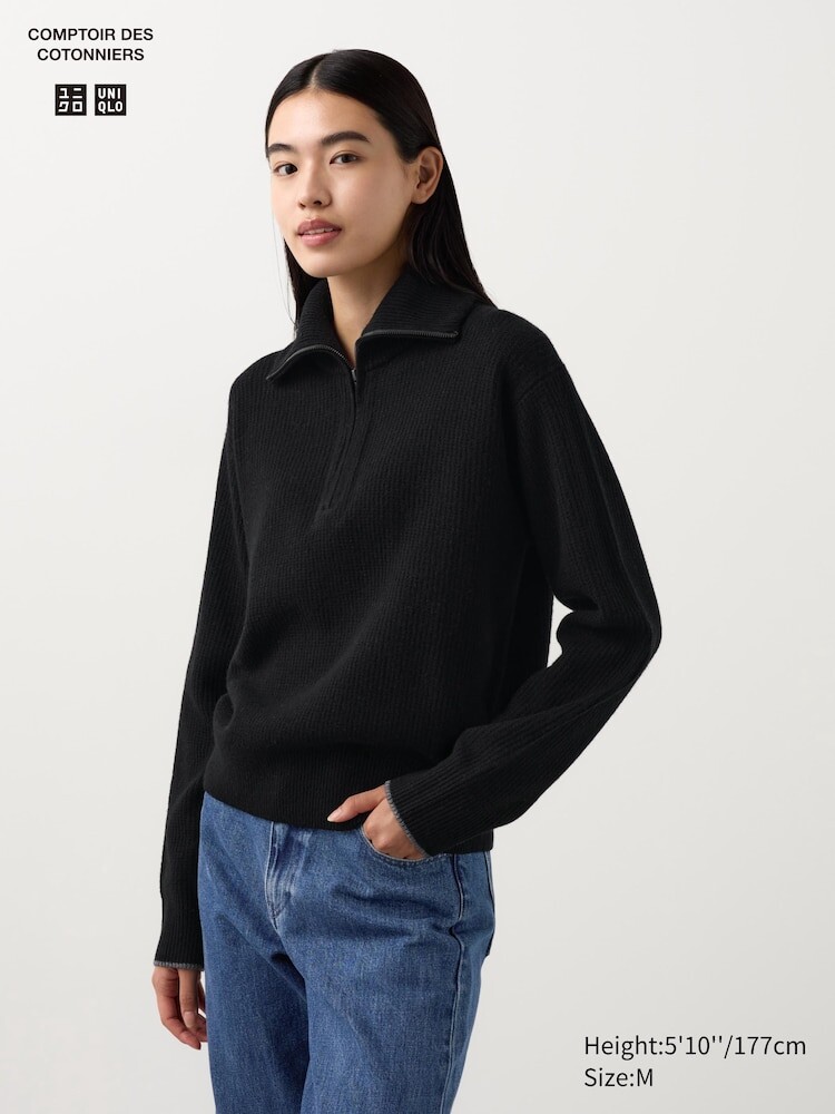 

Джемпер из овечьей шерсти на молнии Uniqlo, цвет 09 черный
