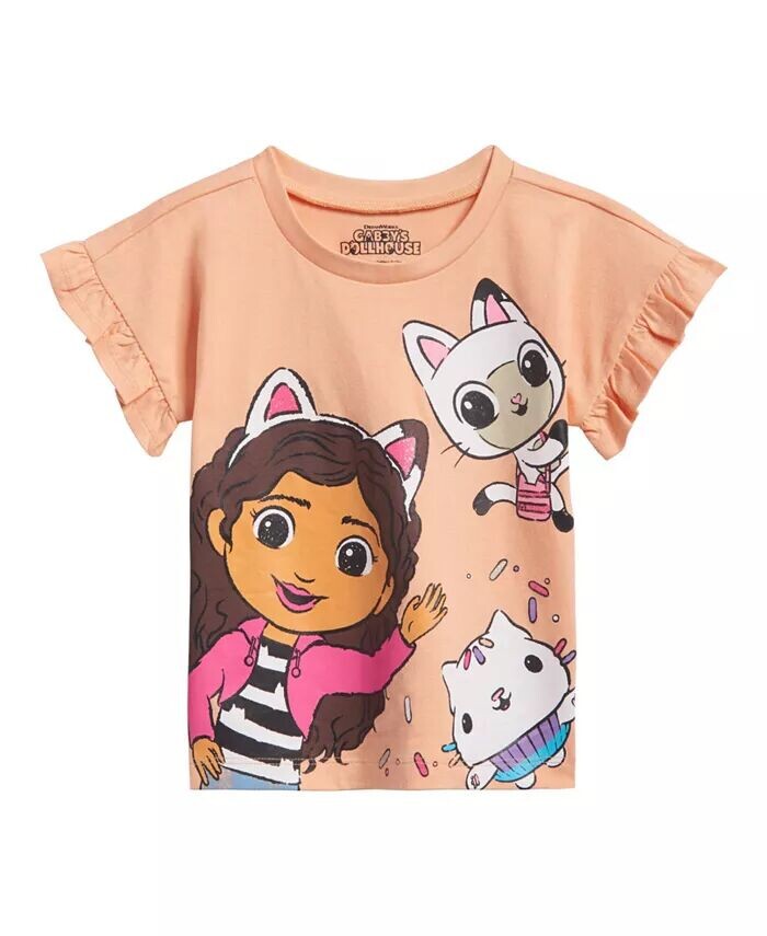 Комплект одежды из футболки Pandy Paws Cakey Cat и шорт из шамбре для маленьких девочек Dreamworks Gabby'S Dollhouse, коричневый — фото 2
