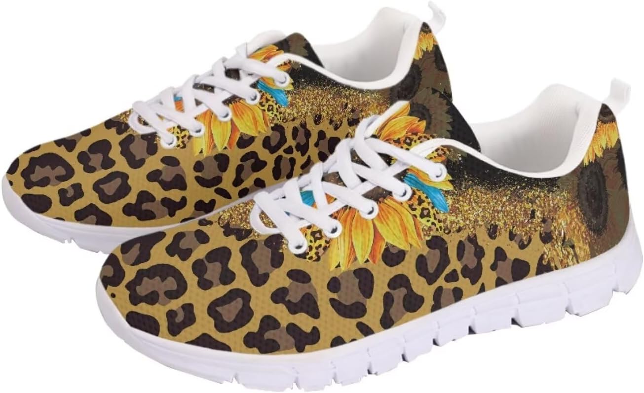 

Кроссовки для взрослых девушек, дышащие теннисные кроссовки, беговая обувь, уличная обувь, спортивные кроссовки для женщин и мужчин Getelinseng, Leopard Sunflower