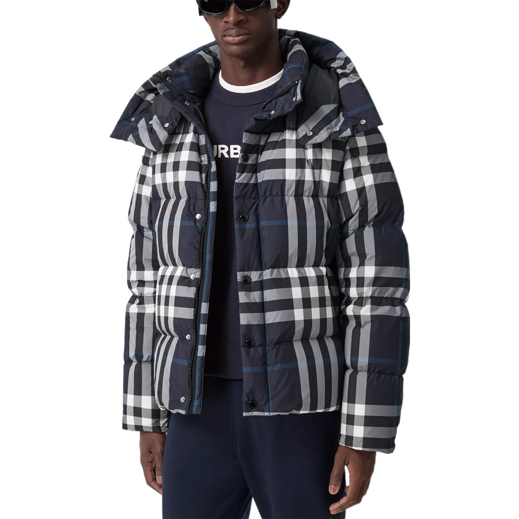 Куртка Burberry Detachable Hood Check Puffer Jacket, темно-синий