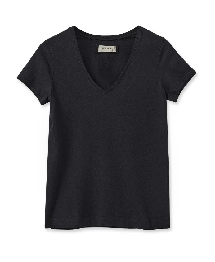 

Черная футболка с V-образным вырезом, классический стиль. Mos Mosh, черный