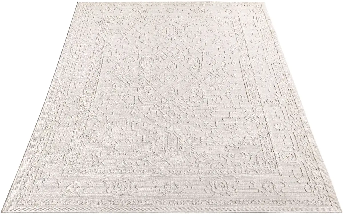 

Ковер Paco Home "Rimini 413", прямоугольный, плоского переплетения, однотонный, эффект "высокий-низкий", подходит для использования внутри и снаружи помещений 120х160 см, цвет Creme