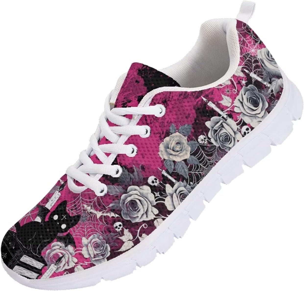 

Кроссовки Forchrinse на Хэллоуин для женщин и мужчин, дышащие, с шнуровкой, для прогулок, повседневные сетчатые, противоскользящие теннисные туфли, черный