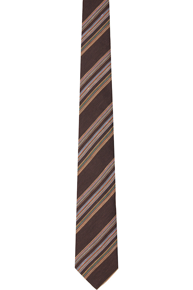 

Галстук в полоску из льна и шелка Block Stripe Paul Smith, коричневый