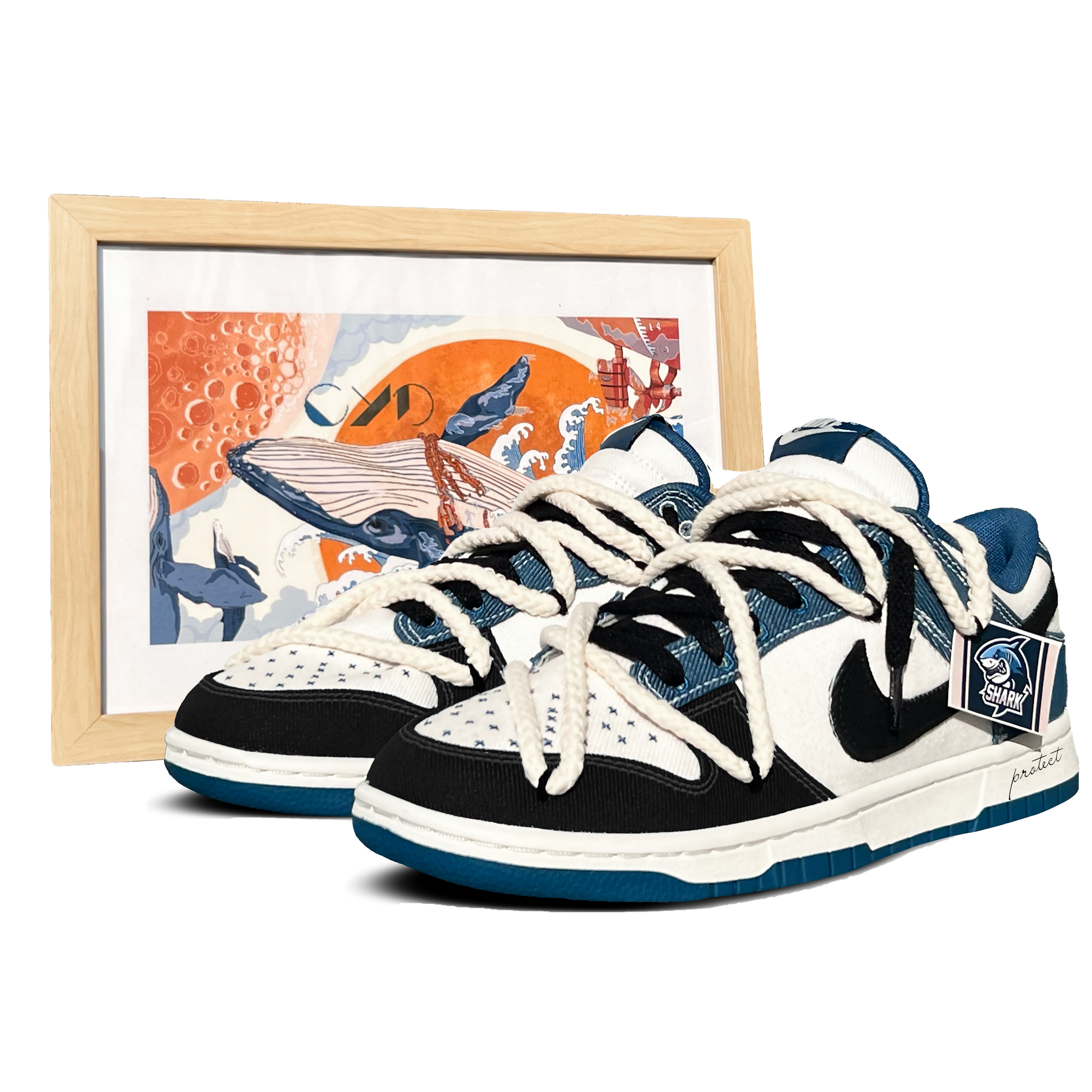 

Nike Кроссовки для скейтбординга Dunk Low, мужские, черные, белые, синие