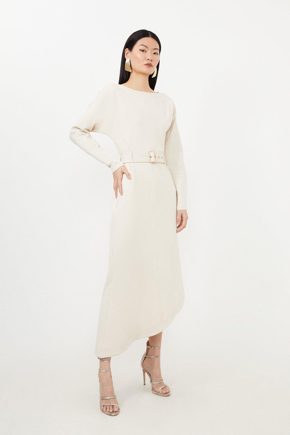 

Платье макси из джерси Petite с водопадом и поясом из понте Karen Millen, белый