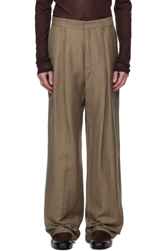 

Прямые брюки из бежевого льна Dries Van Noten