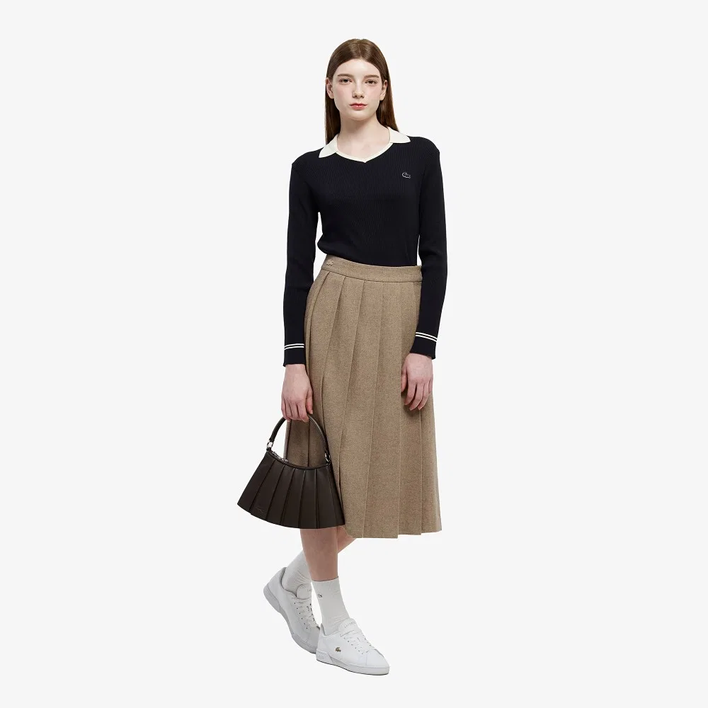 Юбка Lacoste плиссированная шерстяная миди, коричневая — фото 2