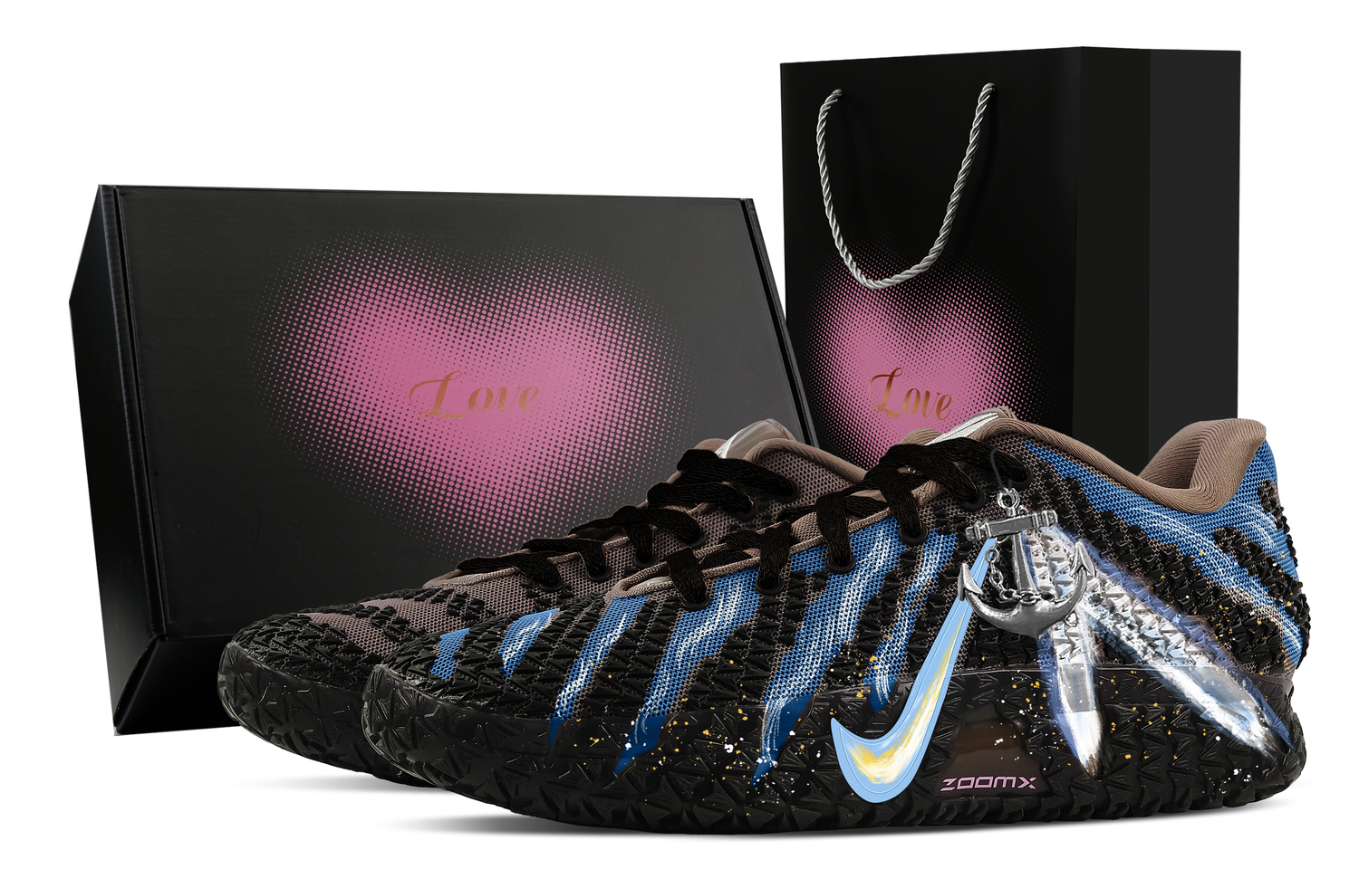 

Nike Ja Morant 3 Deep Sea Whale Fall, Heart Box Abrasion Resistant Low top Basketball Shoes Men's Black Blue