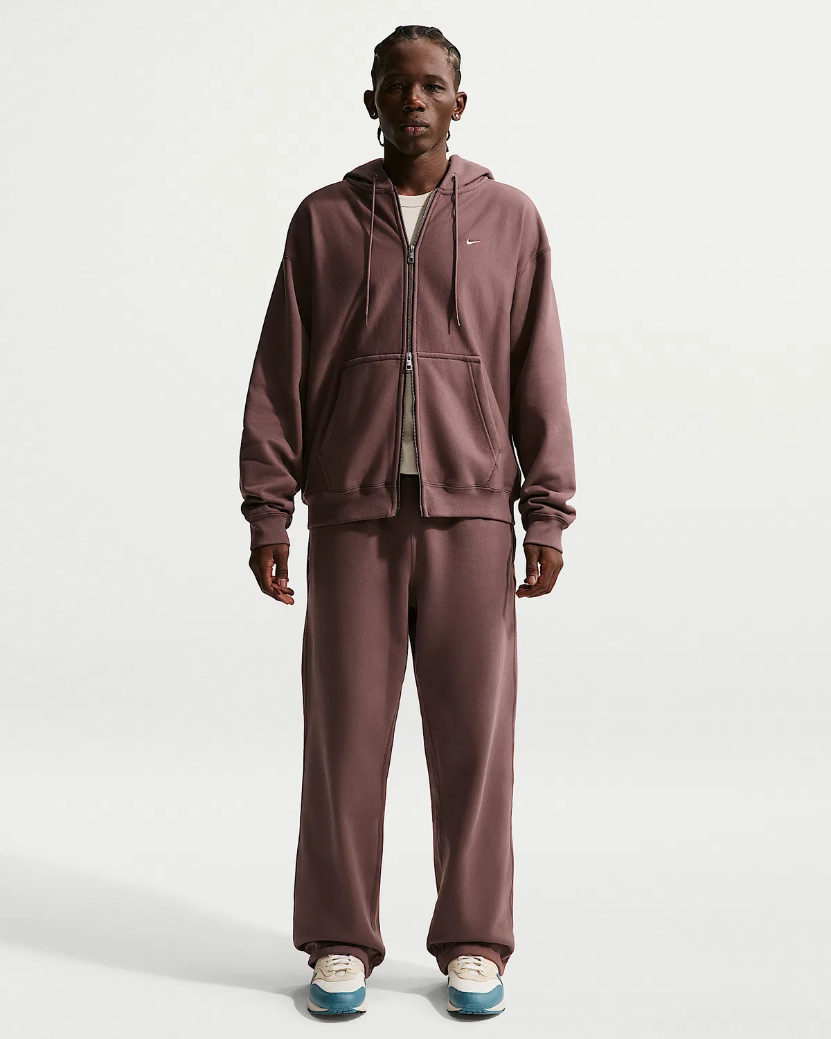 Мужская флисовая кофта на молнии Nike Solo Swoosh, Tattoo/White — фото 4