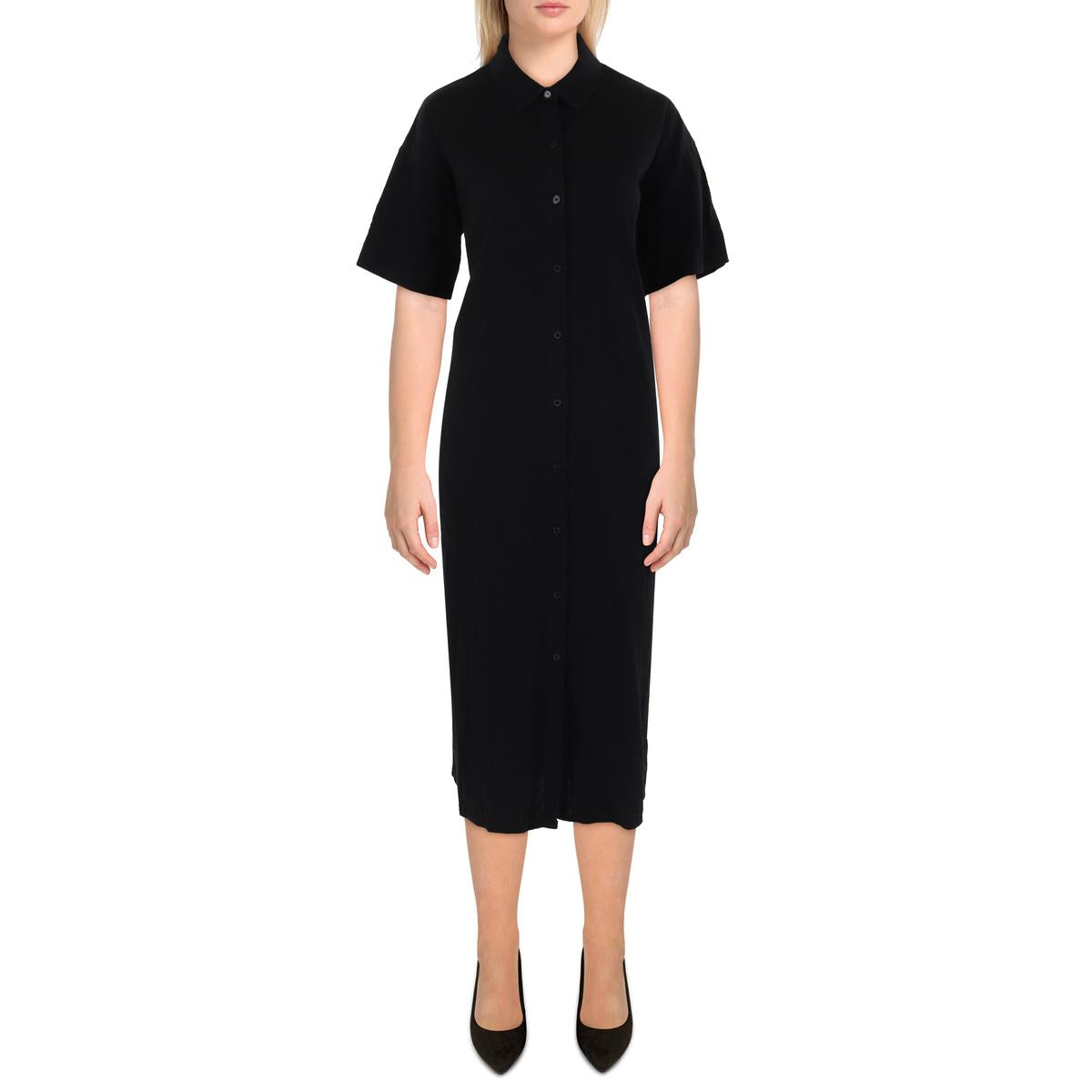 

Женское платье-рубашка миди с классическим воротником Eileen Fisher, черный