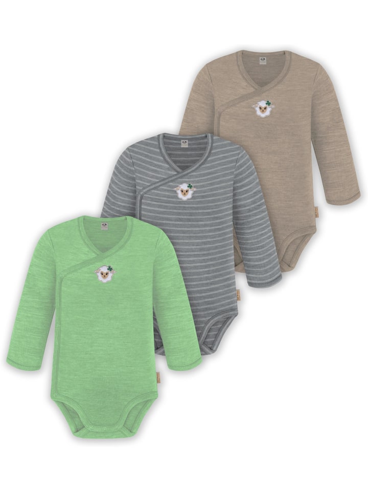 

Normani Outdoor Sports Набор из 3 детских боди с длинными рукавами из мериносовой шерсти, бежевого, серого и зеленого цвета