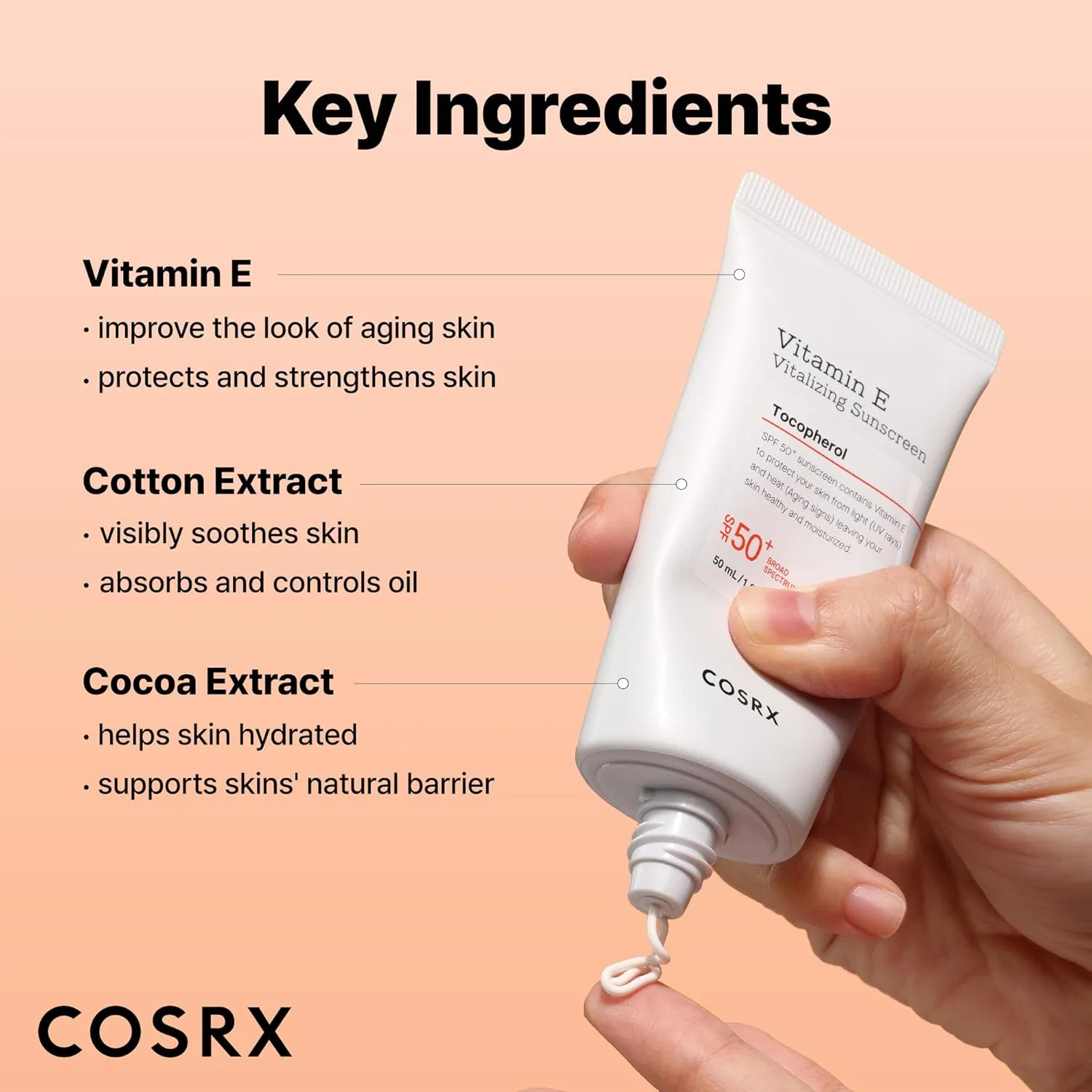Солнцезащитный крем Cosrx Vitamin E Vitalizing Sunscreen SPF 50+ 50 мл Course Rx — фото 3