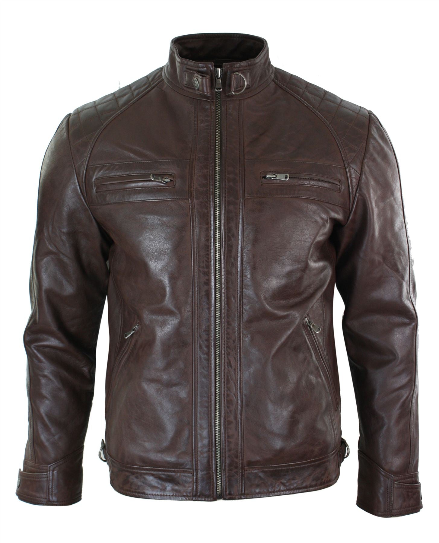 

Короткая байкерская куртка из мягкой кожи на молнии TruClothing, цвет brown-c