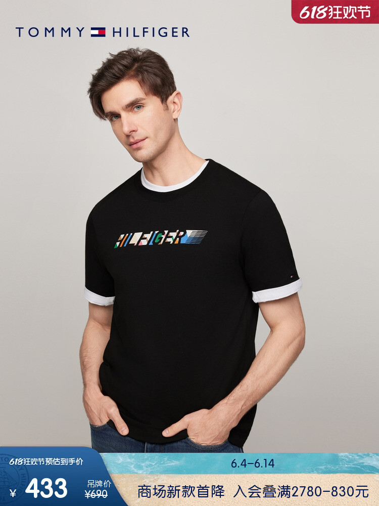 

Футболка мужская Tommy Hilfiger с объемным цветным принтом, черный