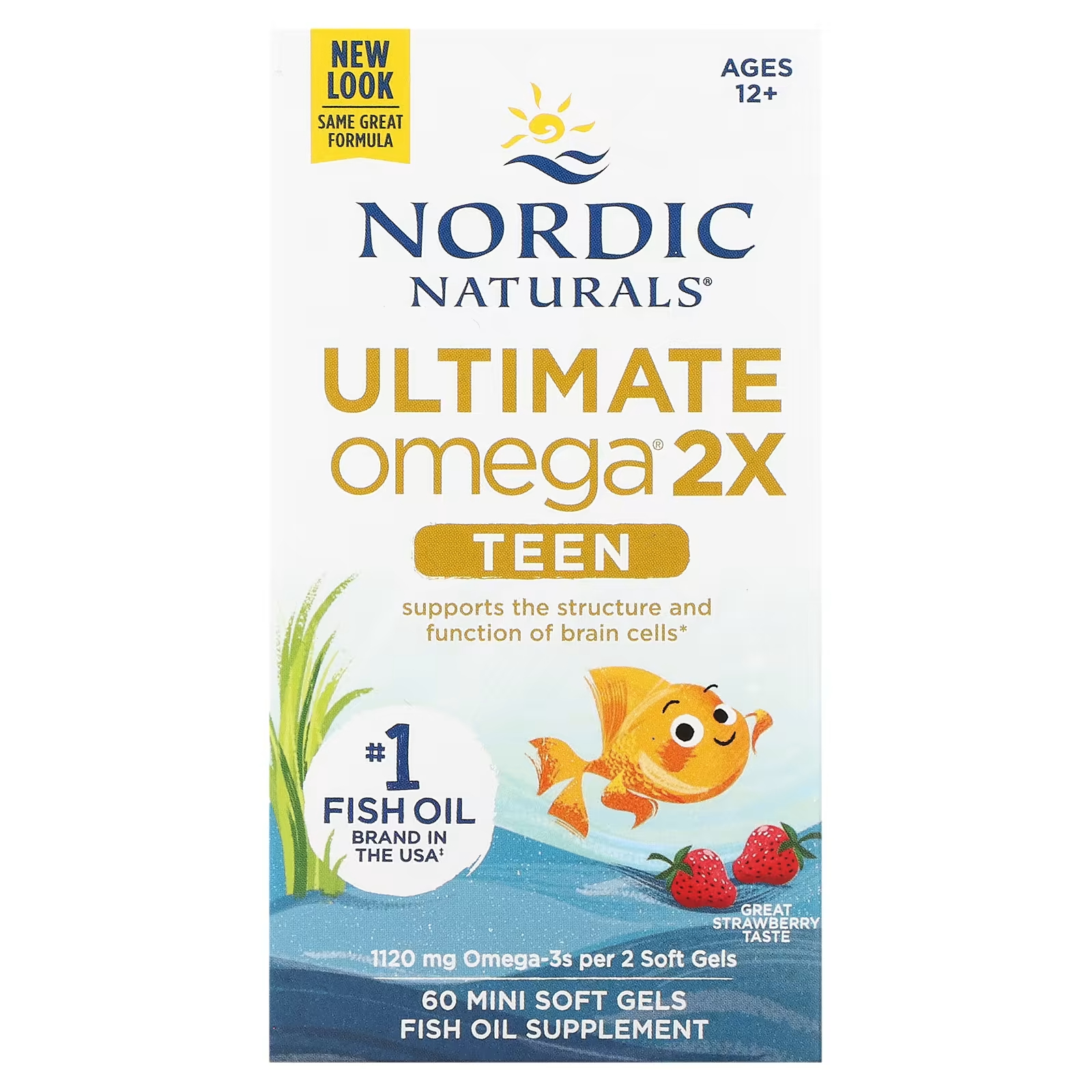 

Nordic Naturals Teen Ultimate Omega 2X для детей от 12 лет с клубникой, 60 мягких мини-желатиновых капсул