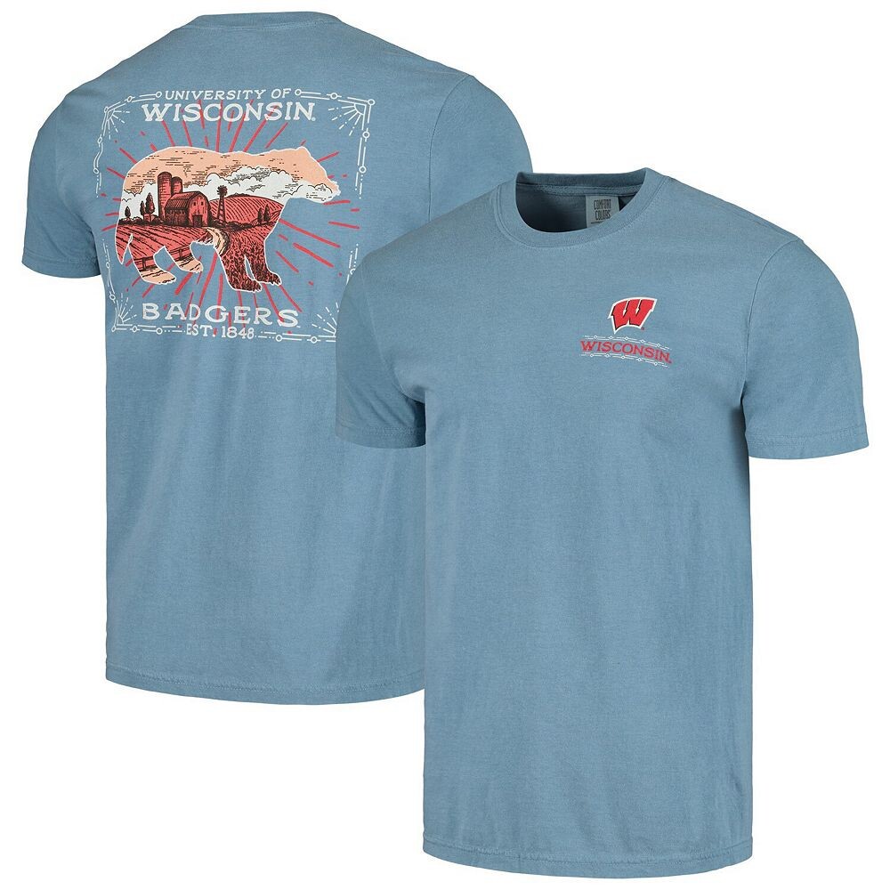 

Мужская голубая футболка Wisconsin Badgers State Scenery Comfort Colours Image One, цвет Wis Light