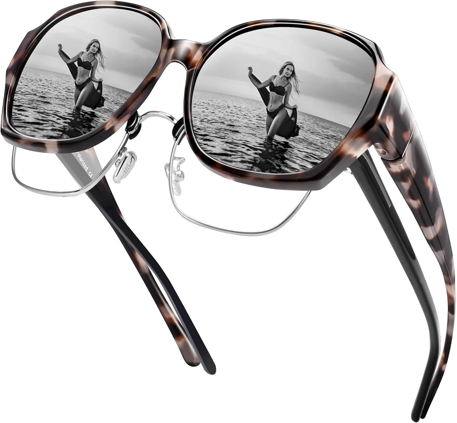 

Поляризованные солнцезащитные очки URUMQI, надеваемые поверх обычных очков, для женщин, защита UV400, квадратные, очень большие, A03 Glossy Beige Tortoise/Grey Lens