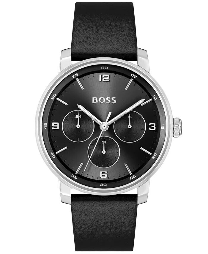 

Мужские многофункциональные кварцевые часы Contender черные кожаные, 44 мм Hugo Boss
