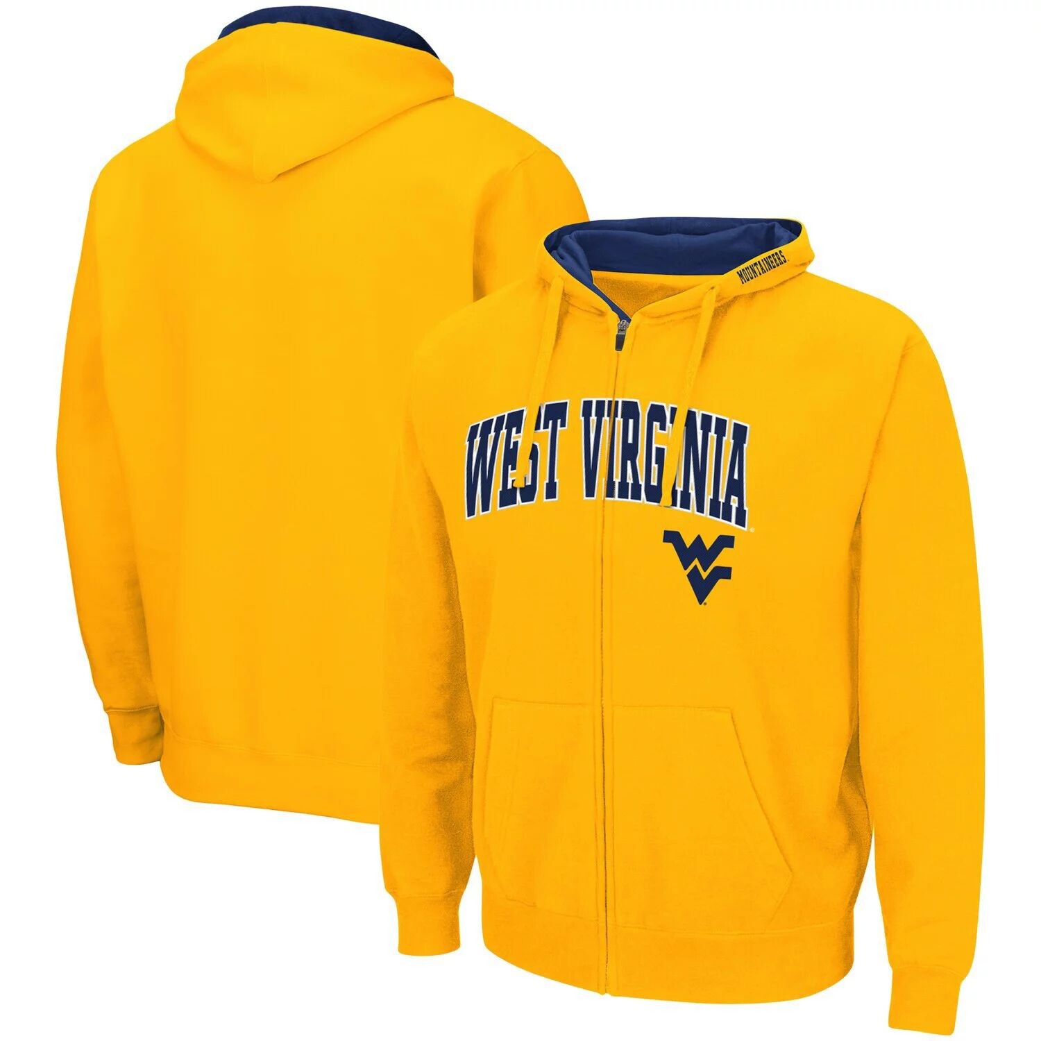 Мужская толстовка с молнией во всю длину золотистого цвета West Virginia Mountaineers Arch & Logo 3.0 Colosseum — фото 4