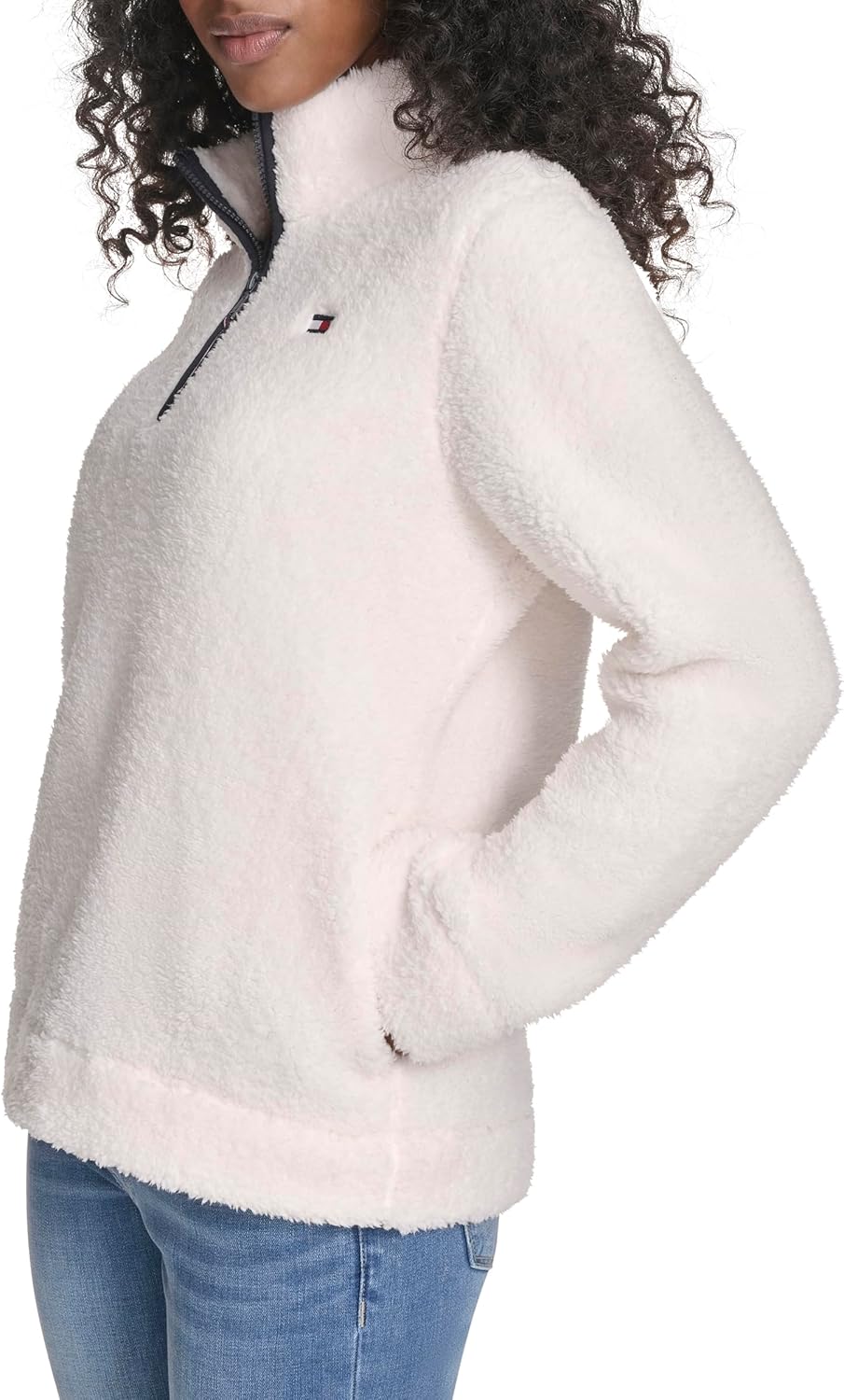 Женский пуловер Tommy Hilfiger с воротником-стойкой и молнией 1/4 из мягкой шерпы, Soft Ivory — фото 2